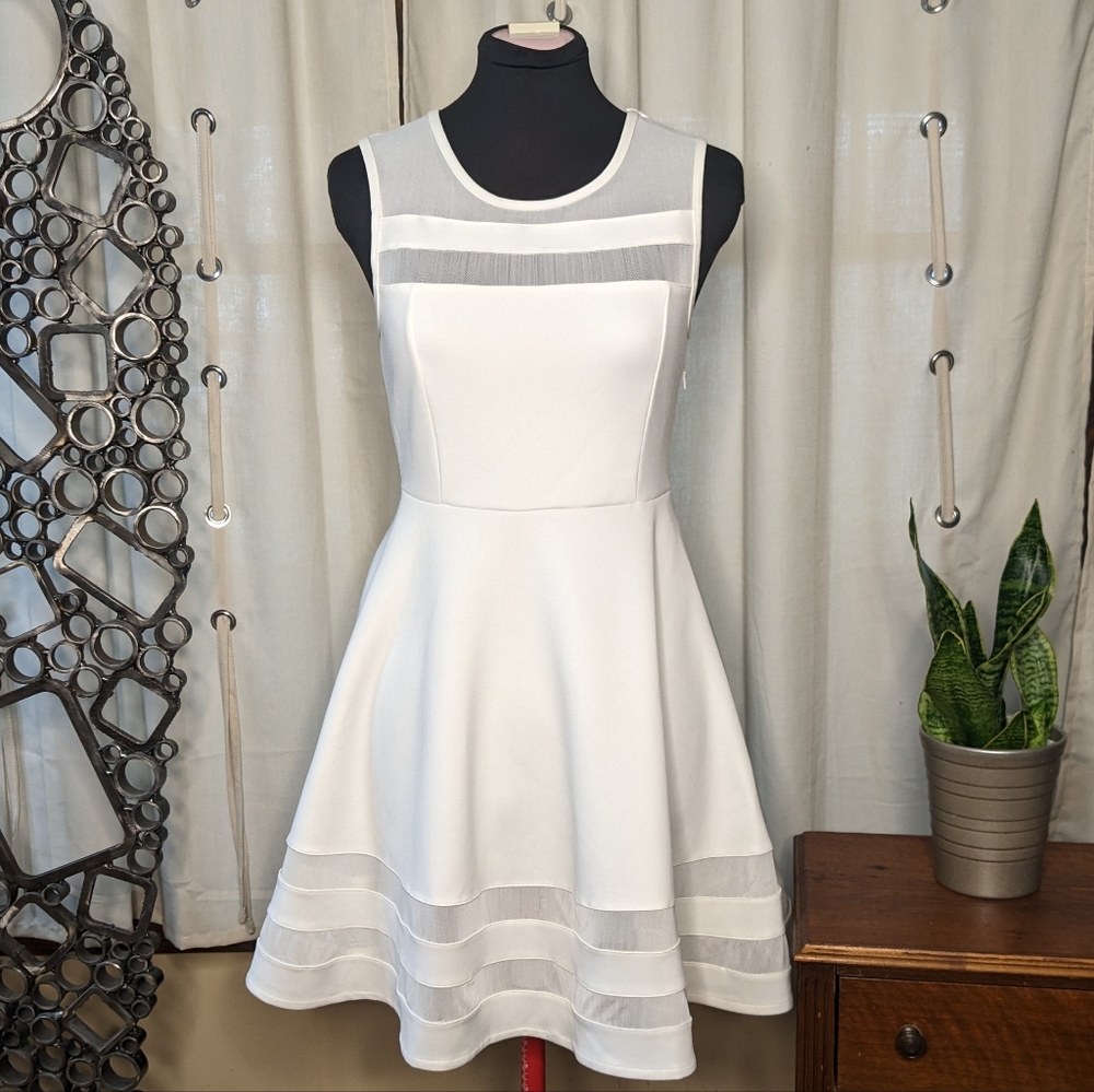 Lulu's white fit and flare mesh dress Small